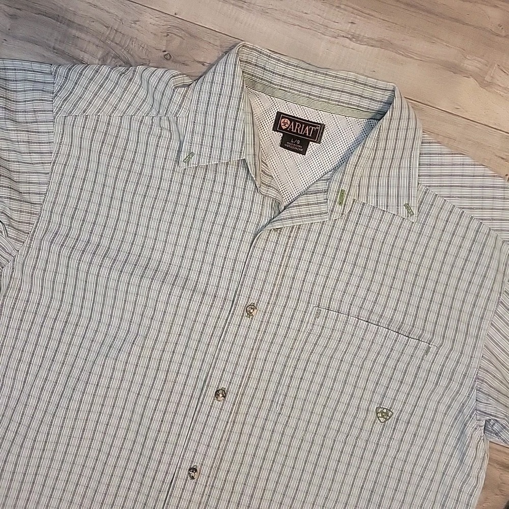 Ariat Shirt Men Large Green Blue Check Plaid Button‎ Up Long Sleeve